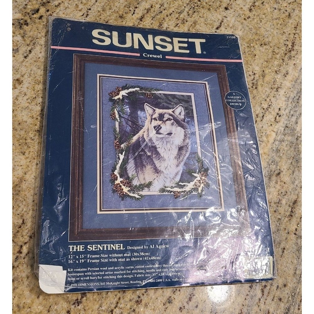 Dimensions Sunset Wolf Crewel Kit The Sentinel #11109 Al Agnew 12x15 1998